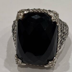 Judith Ripka Elegant Black Onyx and CZ Sterling Ring
